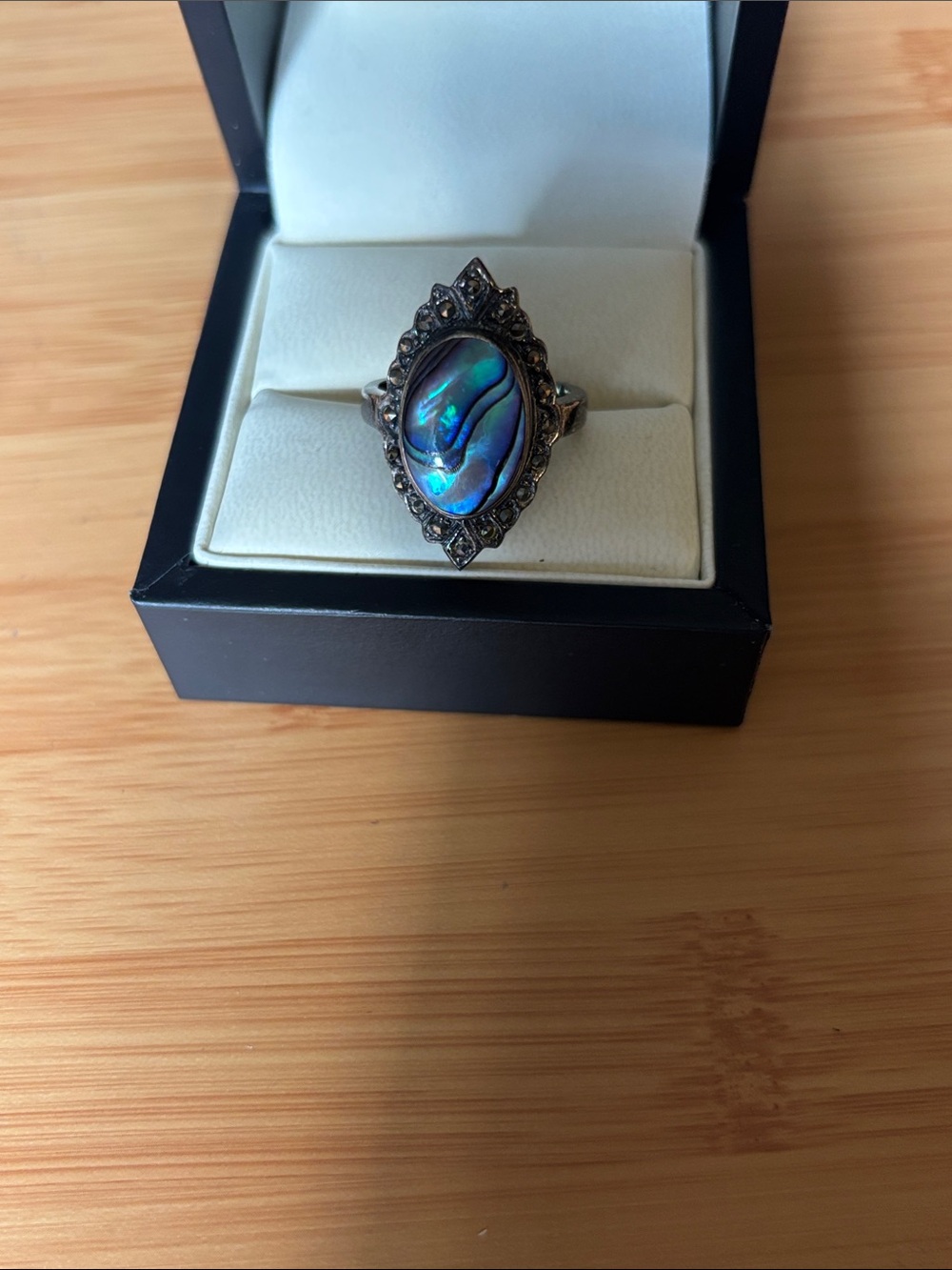 Or Paz Sterling Silver Abalone Marquise Ring with Blue-Green Iridescence NWOT